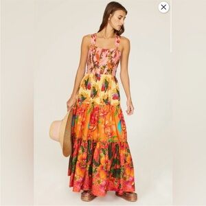FARM Rio Sunset Floral Tiered Maxi Dress - Pink, Yellow, Orange